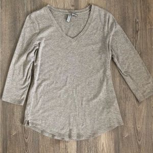 Beige 3/4 Sleeve V-Neck Tee